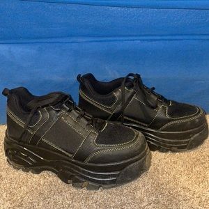 90s rave wear style platform sneakers with green stitching